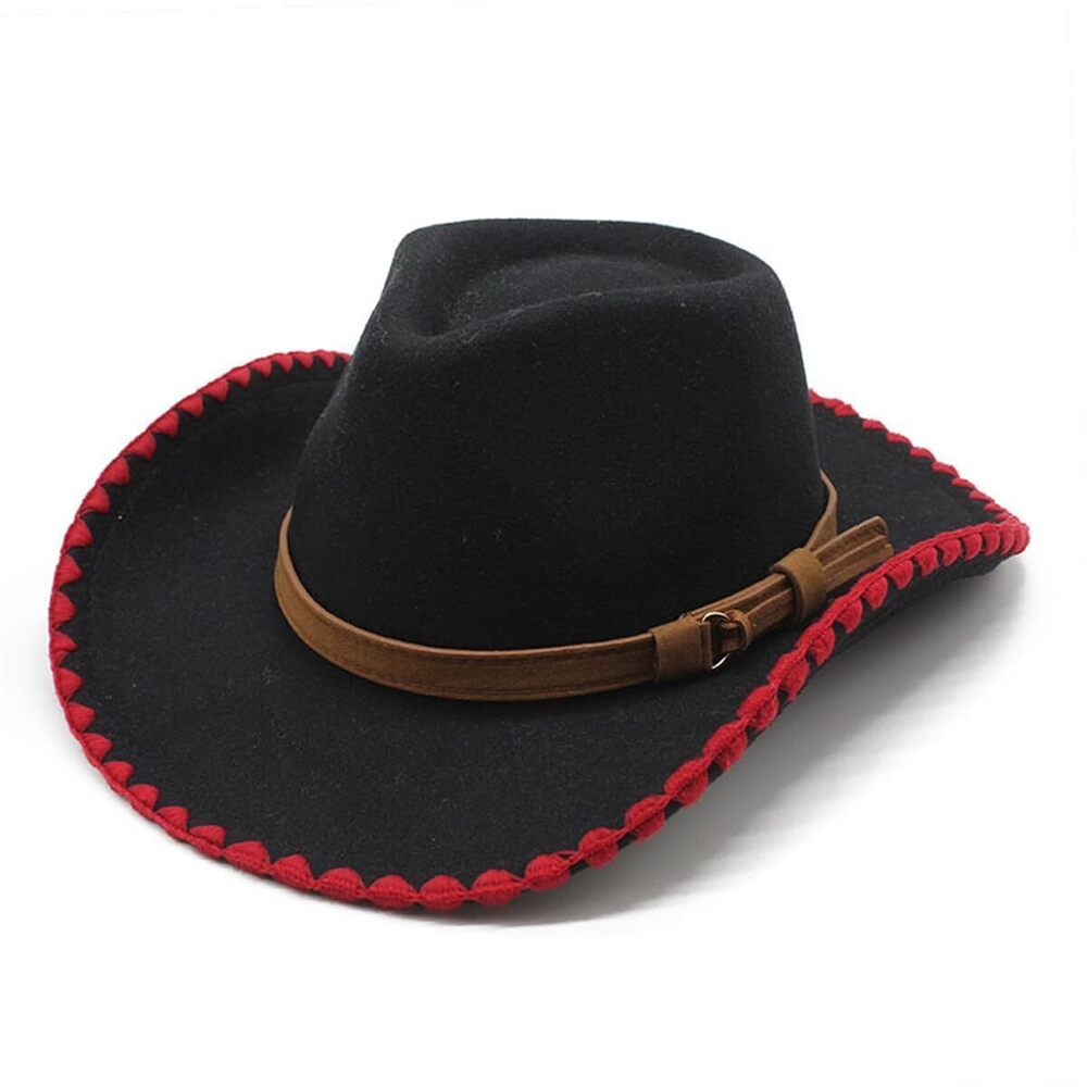 9767 Western Cowboy Hat , Vintage Wide Brim Roll Up Cowgirl Hat with Buckle